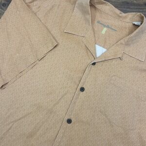 Tommy‎ Bahama 100% Silk Shirt Men XL Button Up Hawaiian Orange Short Sleeve